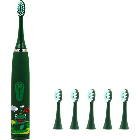 Brosse à dents électrique pour enfants avec 6 têtes de brosse, étanche IPX7, minuteur intelligent intégré, convient aux enfants de 3 ans et plus.-AquaForge