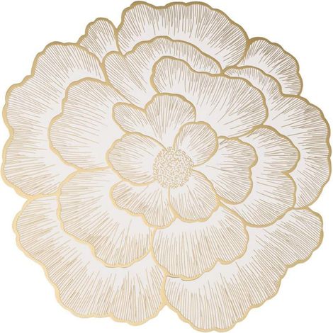 Set de Table Lavables, Lot de 2 Sets de Table Plastique PVC Forme de Rose Chinoise Set de Table Antidérapant, Résistant à la Chaleur, pour Table de Cuisine (Blanc Or, 38CM)