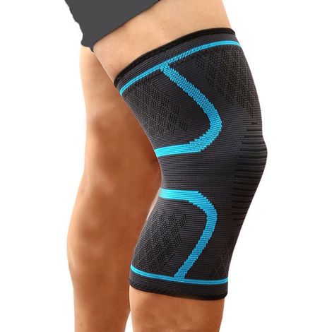 Ginocchiere compressive blu, antiscivolo, traspiranti e leggere in nylon, ideali per corsa e fitness, taglia S, confezione da 1. (1/5)