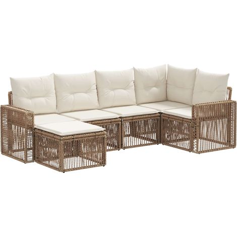 Gartensofa-set 6 pcs Beige und Cremeweiß Poly-Rattan vidaXL