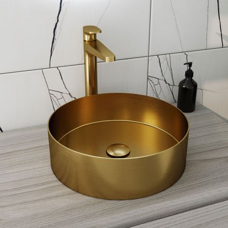 RAK Ingot Round Countertop Wash Basin 360mm Wide - Brushed Gold (1/3)