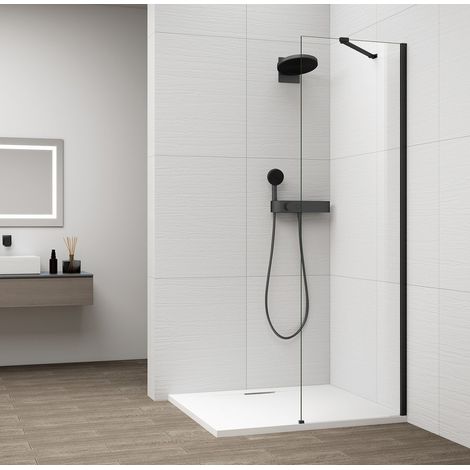 ESCA BLACK MATT Panneau de douche monobloc en verre, montage mural, verre transparent, 300 mm (1/3)