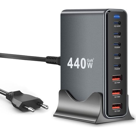 Chargeur GaN Desktop 440W, Station de Charge Rapide 8 Ports (1/5)
