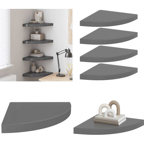Eck-Schweberegale 4 Stk. Hochglanz-Grau 35x35x3,8 cm MDF - Eckregal - Wandregal - Schwebender Wandregal - Regal Grau - Wohnwandregal - Home & Living (1/5)