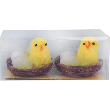 Ensemble de 2 figurines décoratives de poules jaunes dans leurs nids, 5 cm (1/3)