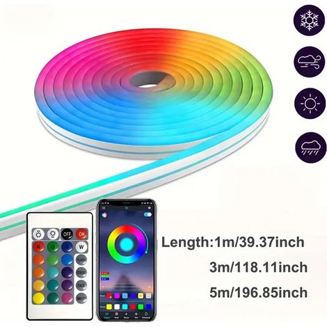 Bande LED néon RGB USB (Contrôle Bluetooth - Étanche) 1 m, 2 m, 3 m, 5 m, WiFi 5 V, compatible avec l'application Tuya/Smart Life/Alexa pour jeux et décoration intérieure. (1/5)