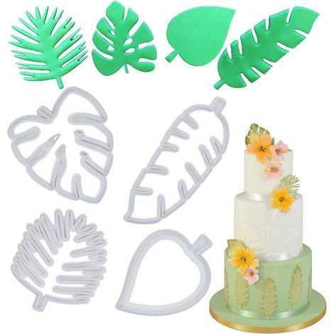 Emporte-pièce Feuille Tropicale - Découpe Pour Pâte à Sucre Et Pâte à Glacer - Set De 4 Formes Feuilles De Palmier - Pour Décoration De Gâteaux Et Sucreries (1/5)