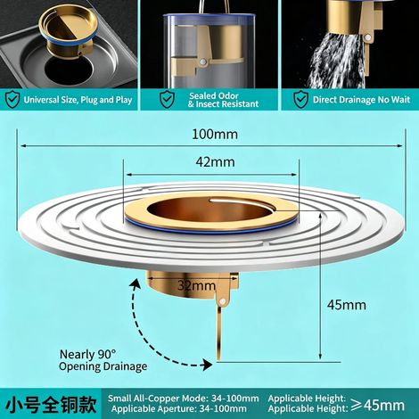 (White Trimable Disc)Anti-Odor Floor Drain Insect Proof Anti-Clog Anti-Backflow Shower Drain Sewer Strainer for Bathroom Kitchen Balcony Laundry (1/4)
