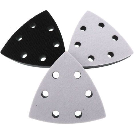3 Pièce Triangulaire Tampon de Ponceuse de Remplacement, 90 x 90 x 90 mm Tampon de Remplacement de Ponceuse, 6 Trous Triangles Ponceuses de Tampon de Remplacement(Noir) (1/4)