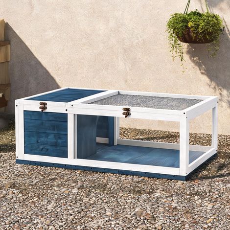 Abri pour tortues en bois bleu avec toit ouvrant 91 x 60,5 x 32 (1/5)