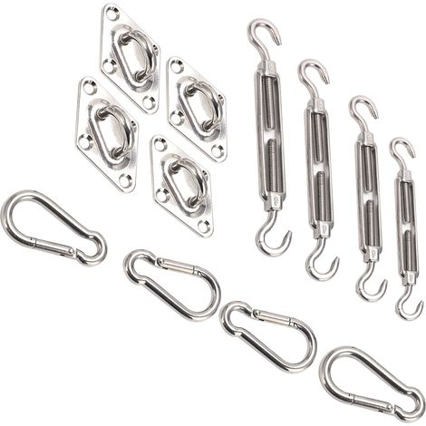Kit de fixation pour voile d'ombrage en acier inoxydable : tendeur, crochet à ressort et accessoire de fixation pour auvent (1/5)