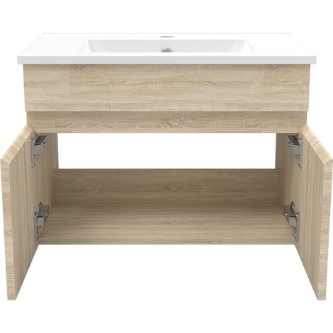 Ensemble Salle De Bain 60cm meuble Chêne Wotan avec colonne et miroir lumineux (1/5)