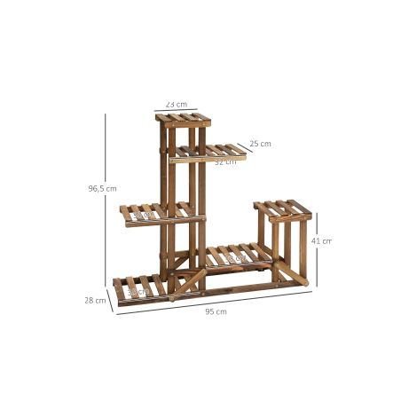 Étagère à plantes en bois massif, support à fleurs avec 6 niveaux, brûlé, 98x28x96,5cm, pour jardin & balcon (1/5)