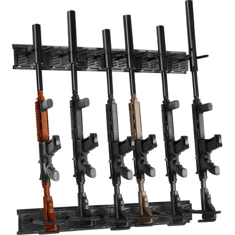 Râtelier d'Armes Verticale 6 Emplacements Rack à Fusils en Métal Capacité de Charge 81,6 kg Support Mural pour Arme à Feu Rangement des Cabines Fusils de Chasse Maison Bureau Magasin Chasseur (1/5)
