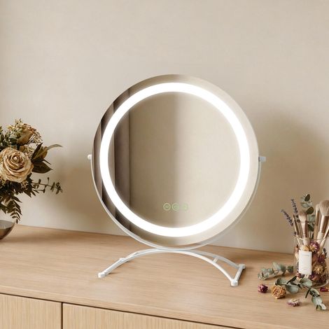 EMKE LED Kosmetikspiegel 40cm Rund Schminkspiegel Dimmbar mit 3 Lichtfarben Touch Steuerung 360° drehbar Weiß