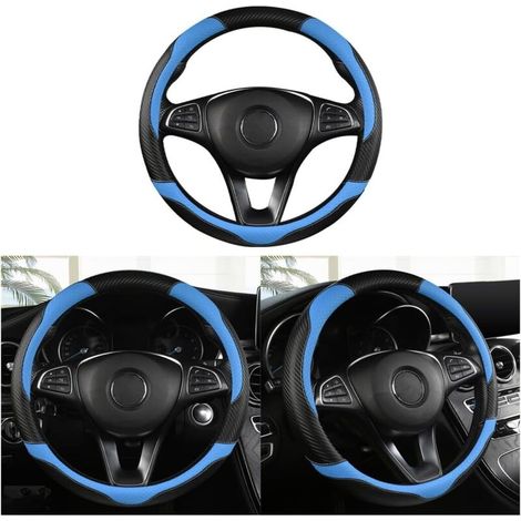 Breathable Car Steering Wheel Cover, Non-Slip Soft Carbon Fiber Car Steering Wheel Covers, Universal Four Season Steering Wheel Cover, Car Accessories (Black/Blue) (1/5)