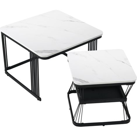 Set di 2 tavolini moderni bianchi effetto marmo in MDF con struttura in acciaio nero (1/5)