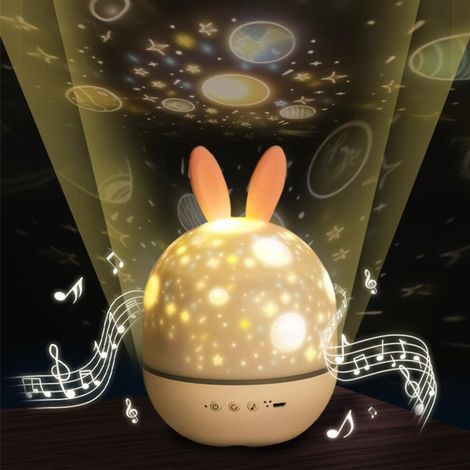 Eine Sternenhimmel-Projektorlampe für Kinderzimmer mit lebendiger Bildprojektion, Weißrauschfunktion, 360-Grad-Drehung und wiederaufladbarem Akku.