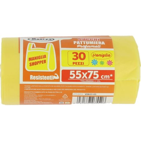 MAURY'S SACCHETTI PATTUMIERA VANIGLIA DA 55X75 CONFEZIONE 30PZ CON MANIGLIA OKZ