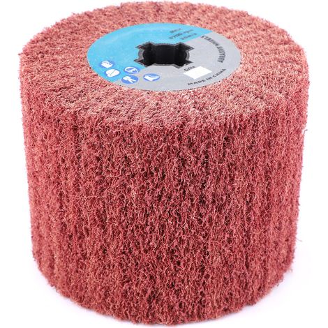 Brosse nylon Ø120mm Épaisseur 100mm Grain 80 pour meuleuse, décapage rouille et polissage métal bois, montage simple (1/5)