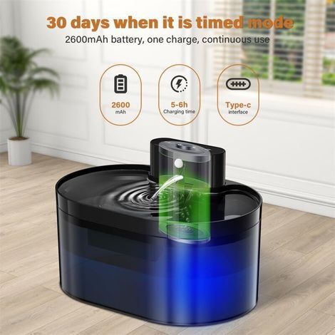 Fontaine à Eau sans Fil pour Chat - Distributeur Automatique d'eau pour Animaux 2.2L Rechargeable avec Détecteur de Mouvement - Fontaine pour Chats d'Intérieur (1/3)