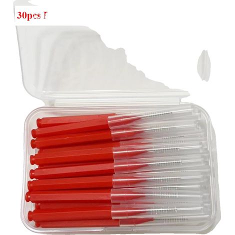 Cepillos interdentales, 30 unidades, diseño ergonómico, 30 unidades, color rojo, 2 cajas (1/2)