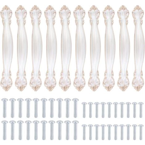 Lot de 10 poignées de meuble anciennes sculptées style vintage, poignée de porte d'armoire avec entraxe 128 mm, blanc cassé (1/4)