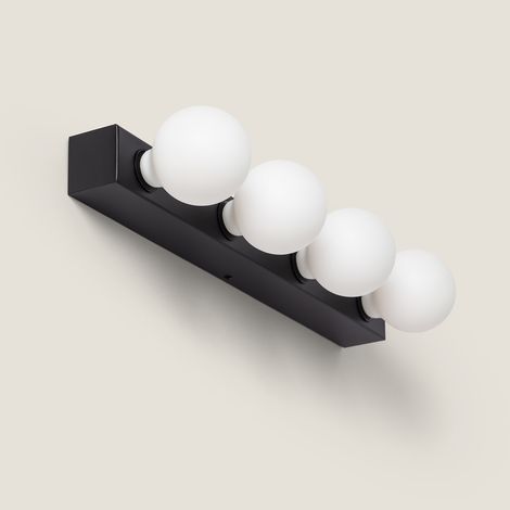 Applique murale salle de bain 4 spots orientables – Métal noir – Protection IP44 – Compatible ampoules E27 – Éclairage modulable (1/5)