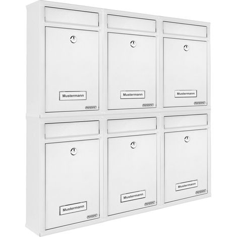 MONZANA® 6x Lockable Letter Boxes Including 2 Keys Wall Mounted Mailbox Set Waterproof Weatherproof Galvanised Metal With Name Plates Modern Design Mail Post Box System Letterbox White