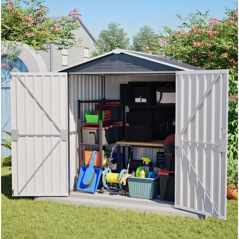 Abri de jardin métallique 185,4x142,3x185 cm gris, rangement sécurisé pour outils – MEUBLIV (1/5)