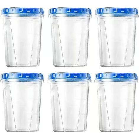 Lot de 6 boîtes de congélation réutilisables en plastique avec couvercles à visser, idéales pour la salade ou la crème glacée. (1/5)