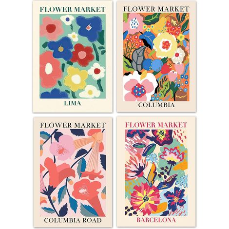 Lot de 4 Toile Decoration Murale, Fleurs Colorées Tableau Decoration Murale, Tableaux, Posters et Arts Décoratifs 20 x 30 cm, Modes Tableau MuraleDecorations (Toile Uniquement) (1/5)