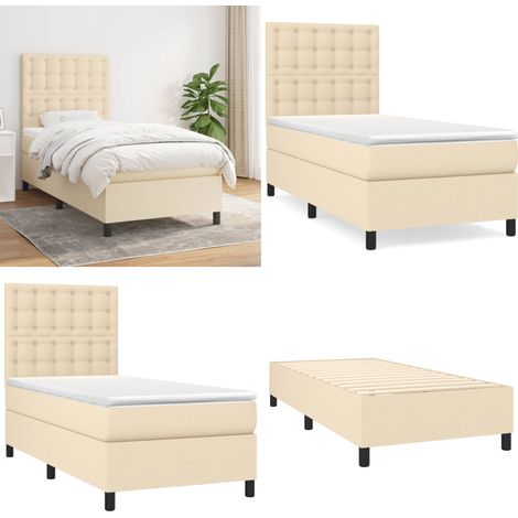 Cama box spring con colchón tela color crema 90x190 cm - Colchón de muelles - Cama de muelles