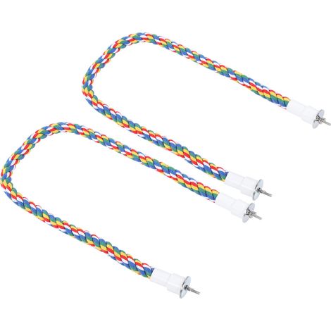 Lot de 2 perchoirs en corde pour oiseaux, jouets à mâcher faits main aux couleurs vives, balançoires pour perroquets, support en spirale, 105 cm (1/5)