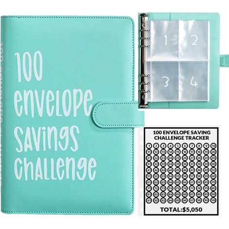 Beyamis Défi d'épargne avec 100 enveloppes et classeur, système d'épargne et de budget pour économiser 5050 , défi d'épargne visuel et interactif sur 100 jours pour le bureau et la maison. (1/5)