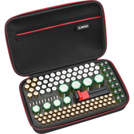 Organisateur de batterie Étui - Support de sac de rangement dur - conserve 120 piles AA AAA C D 9 V BT-168 (les piles et le testeur de piles ne sont pas inclus) (1/5)