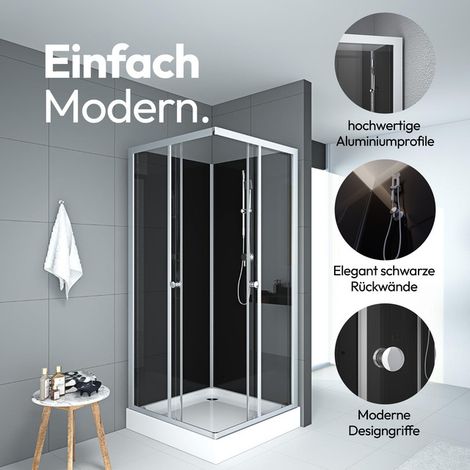 MARWELL Komplettdusche Black Reef - Duschkabine 80 x 80 x 195cm - komplettset inklusive Duschwanne und Armatur - mit Eckeinstieg und bequemer Einstiegshöhe 15cm (1/5)