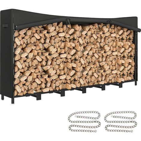 Leñera metálica exterior con tapa impermeable, capacidad de 0,8 m³, estructura ajustable, 235 x 31 x 116 cm, color negro. (1/5)