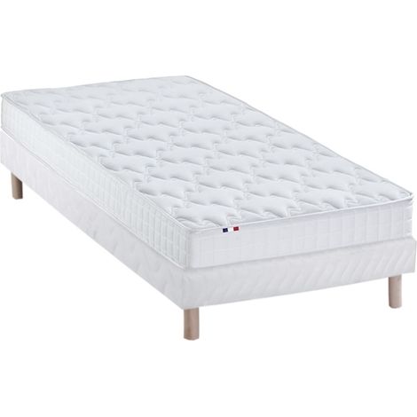 Ensemble matelas mémoire de forme + sommier + oreiller + couette fabrication 100% française matelas bi-confort 90 x 190 cm (1/5)