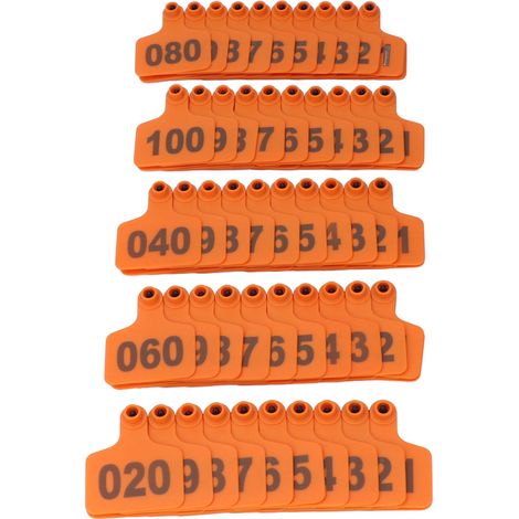 Boucles d'oreilles épaisses pour animaux, numérotées de 01 à 100, identification facile, en plastique, pour bovins, chèvres et porcs, orange avec étiquette pour vache. (1/5)
