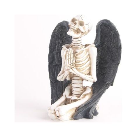 BUNTHAUS Cadeau de décoration d'Halloween Statue de crâne ailé à genoux, décoration de crâne artistique, figurine en résine, cheminée, étagère, buffet ou statue de pièce maîtresse (1/5)
