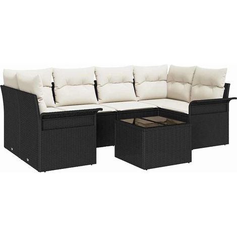 Garden Sofa Set 7 pcs Black and Cream 55 x 55 x 37 cm vidaXL