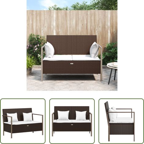 vidaXL Rattanbank - Gartenbank 2-Sitzer mit Kissen Braun Poly Rattan (1/5)