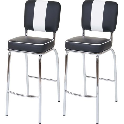 2er-Set Barhocker Akita, Barstuhl Tresenhocker, Retro 50er Jahre Design, Kunstleder MVG schwarz-weiß
