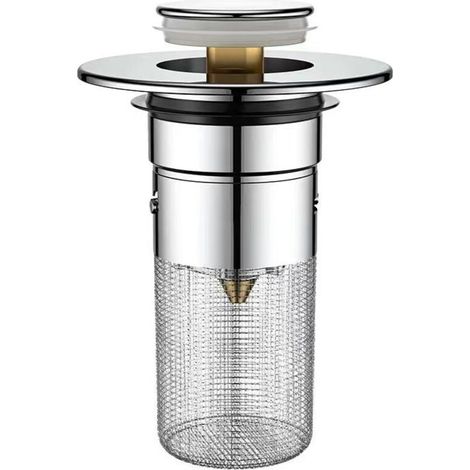 Bouchon de vidange de lavabo de salle de bain, bonde de lavabo de salle de bain à poussoir avec panier-filtre en acier inoxydable, adapté au diamètre de 34 à 40 mm (1/5)