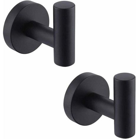 Wall-Mounted Bathroom Towel Hooks, Matte Black Stainless Steel SUS304 Coat Rack, Towel Holder, Storage, 2 Pieces