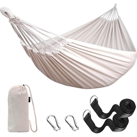 260 x 150 cm Hamac de Jardin Extérieur Hamac de Camping en Plein air Portable en Toile Léger avec Sangles respectueuses des Arbres, Sac de Transport (1/4)