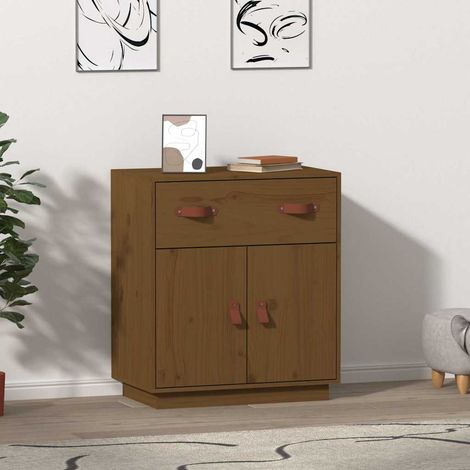 Aparador de madera maciza de pino marrón miel 65,5x40x75 cm (1/4)