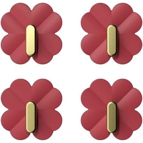 Crochets muraux autocollants sans dommages, cintres robustes, supports de portefeuille décoratifs, cuisine, salle de bain, douche, serviette de table ou de salon, 4 pièces en rouge (1/5)