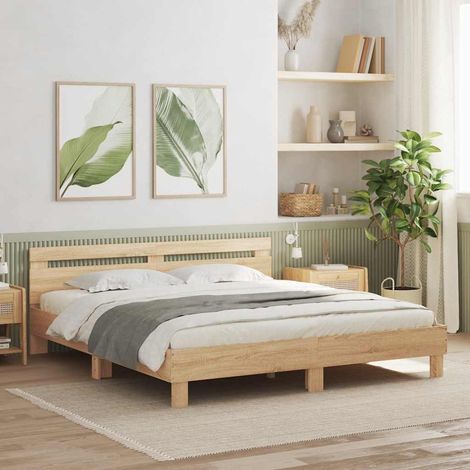 Cadre de lit avec tête de lit 180 x 200 cm en bois d’ingénierie, chêne sonoma - PANGIVO (1/5)